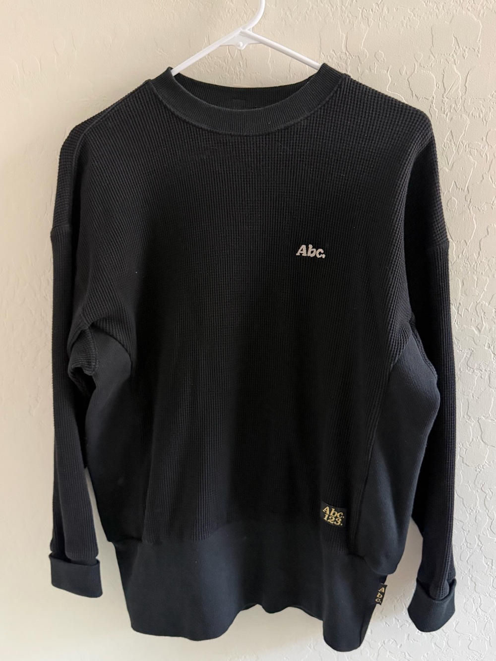 Advisory Board Crystal Black Waffle Logo-Embroidered Sweater Sz. S